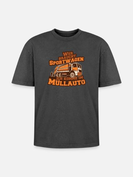 Müllauto Spruch - Oversized Unisex Premium Acid-Washed T-Shirt - Schwarz Acid Wash