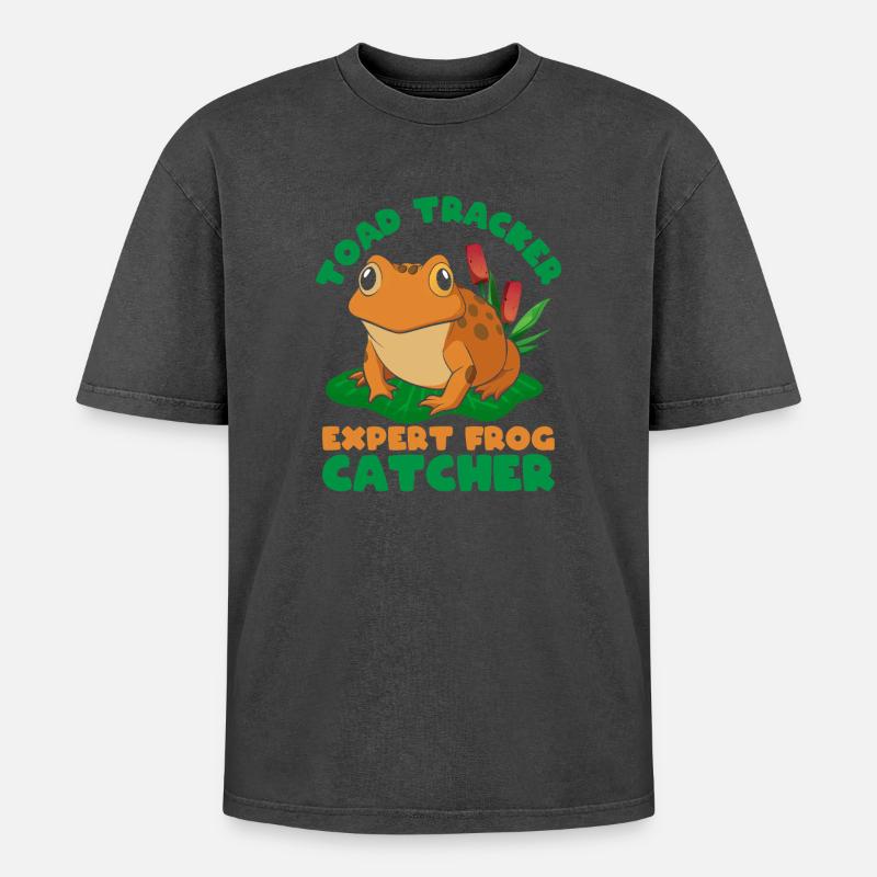 Frog Catcher Toad Tracker Expert Frog - Oversized Unisex Premium Acid-Washed T-Shirt - Schwarz Acid Wash