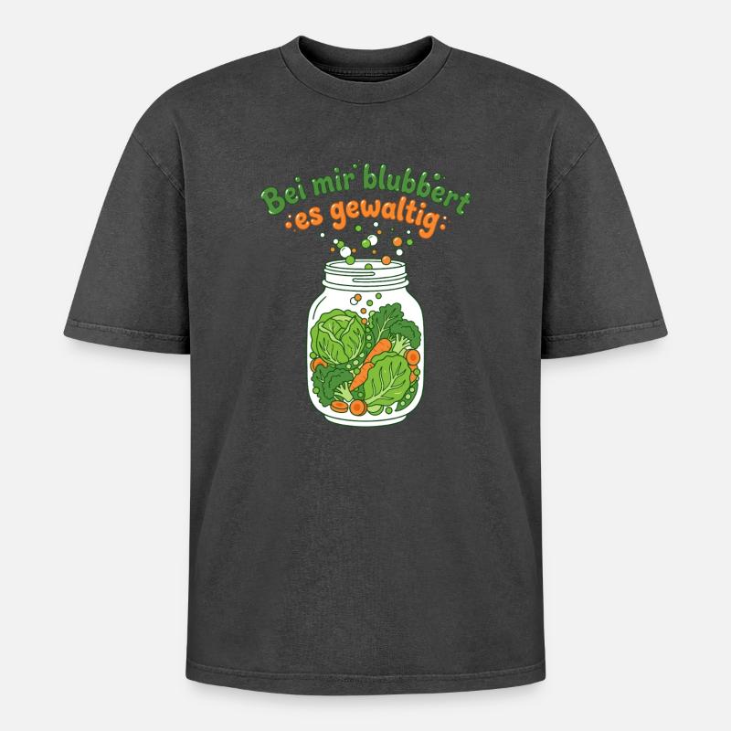 Fermentation Vegetable Mason Jar Bubbling - Oversized Unisex Premium Acid-Washed T-Shirt - acid washed black