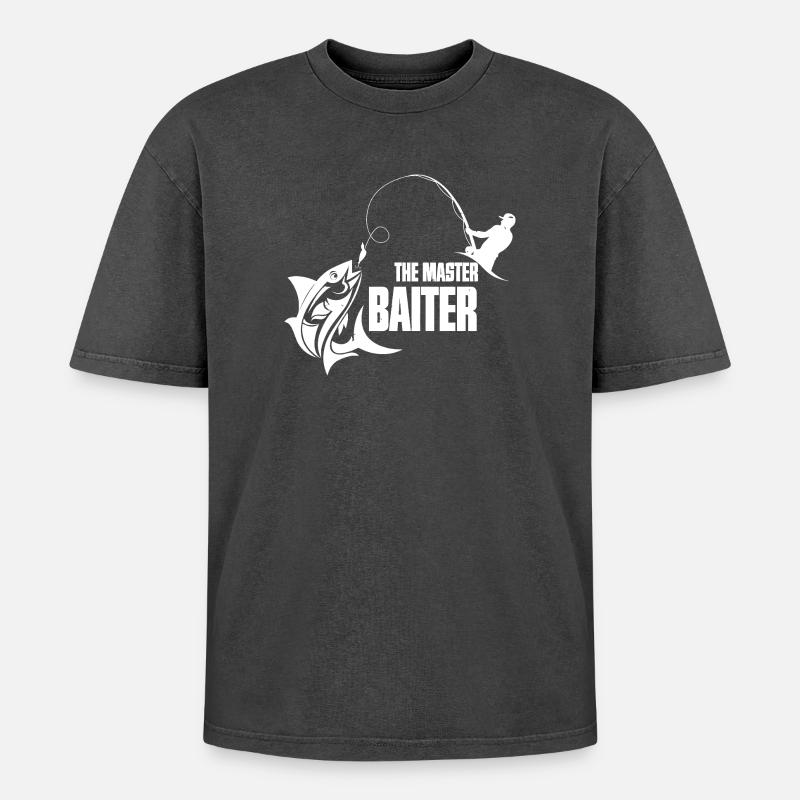 Angler Master Bait Theme - Oversized Unisex Premium Acid-Washed T-Shirt - acid washed black