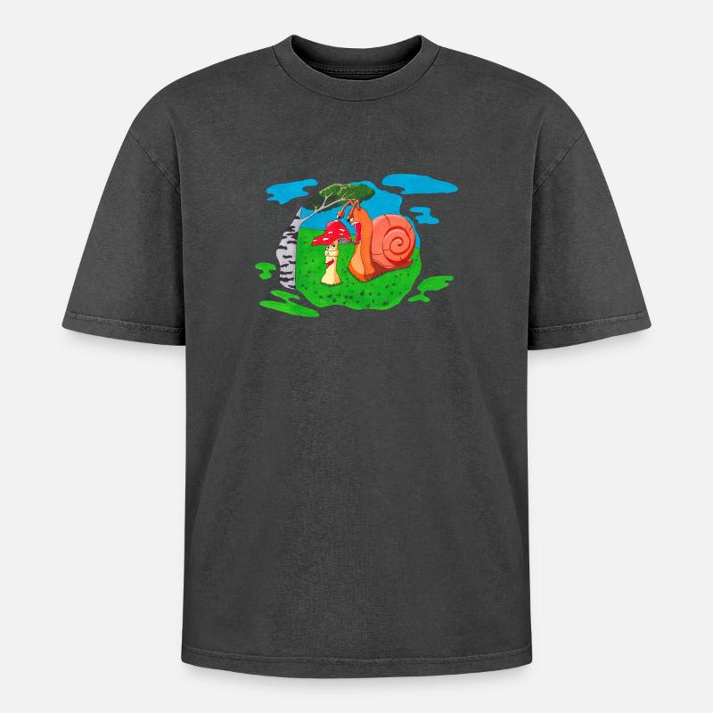Mushroom front - Oversized Unisex Premium Acid-Washed T-Shirt - acid washed black