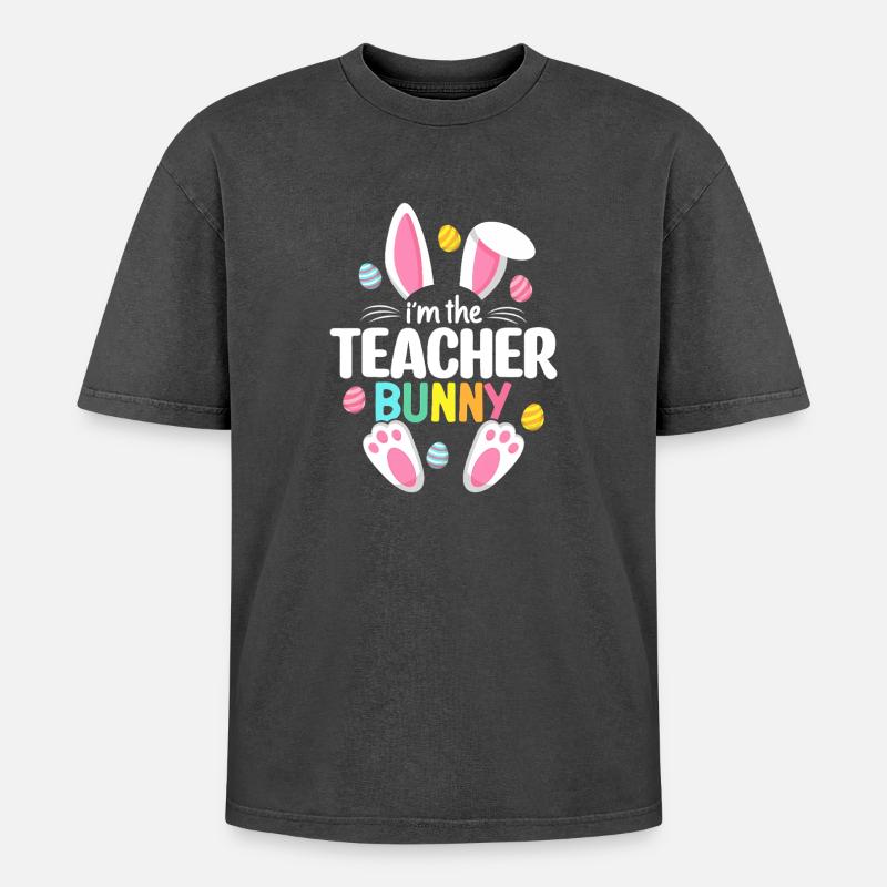 Ich bin der Lehrer-Hase - Oversized Unisex Premium Acid-Washed T-Shirt - Schwarz Acid Wash