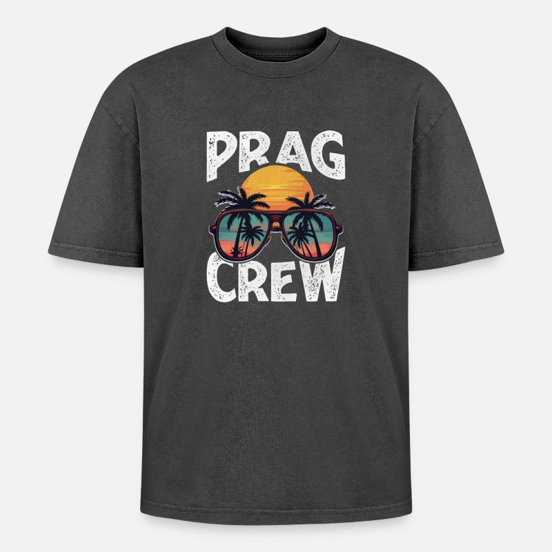 Prag Crew - Oversized Unisex Premium Acid-Washed T-Shirt - Schwarz Acid Wash
