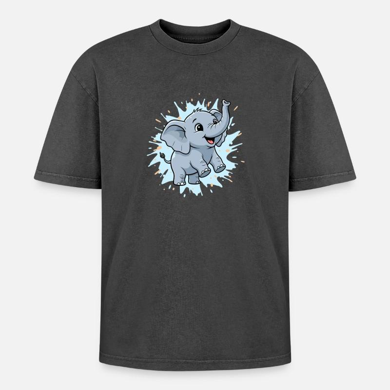 Süßer Elefant mit Farbspritzer - Oversized Unisex Premium Acid-Washed T-Shirt - Schwarz Acid Wash