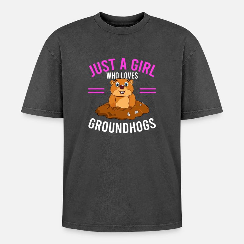 Murmeltier-Liebesmädchen-Tee - Oversized Unisex Premium Acid-Washed T-Shirt - Schwarz Acid Wash