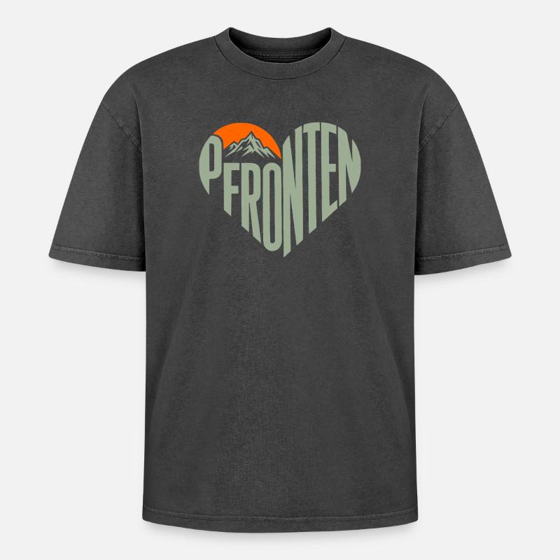 Pfronten Bergherz Panorama - Oversized Unisex Premium Acid-Washed T-Shirt - Schwarz Acid Wash