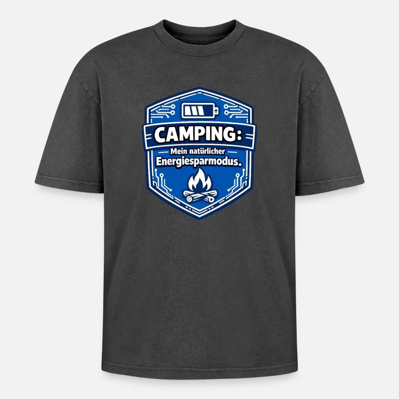 Camping energy saving mode - Oversized Unisex Premium Acid-Washed T-Shirt - acid washed black