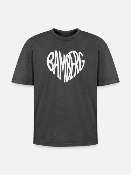Bamberg Heart Typo - Oversized Unisex Premium Acid-Washed T-Shirt - acid washed black