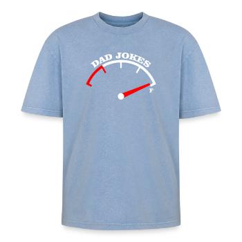 Papa-Witze Meter-Abschlag-Design - Oversized Unisex Premium Acid-Washed T-Shirt - Blau Acid Wash - Vorne - AI Model Female 172 dark (172cm) & AI Model Male 185 dark (185cm)