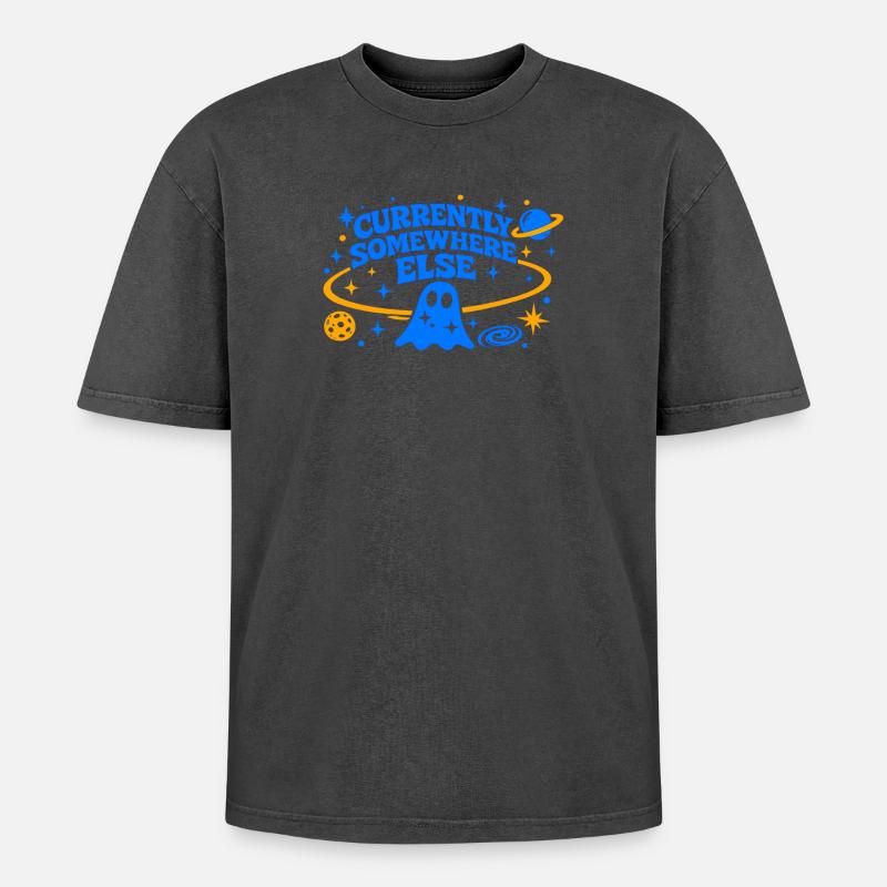 CURRENTLY SOMEWHERE ELSE - Oversized Unisex Premium Acid-Washed T-Shirt - Schwarz Acid Wash