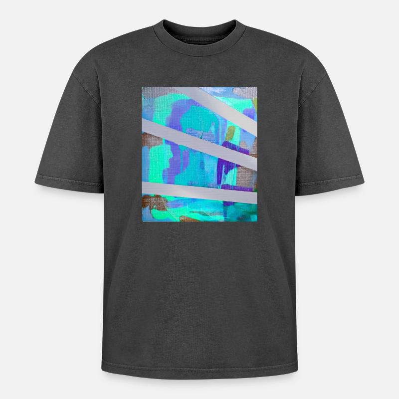 Collage à rayures abstraites néon - T-shirt Premium unisexe oversize acid-washed - noir délavé acide
