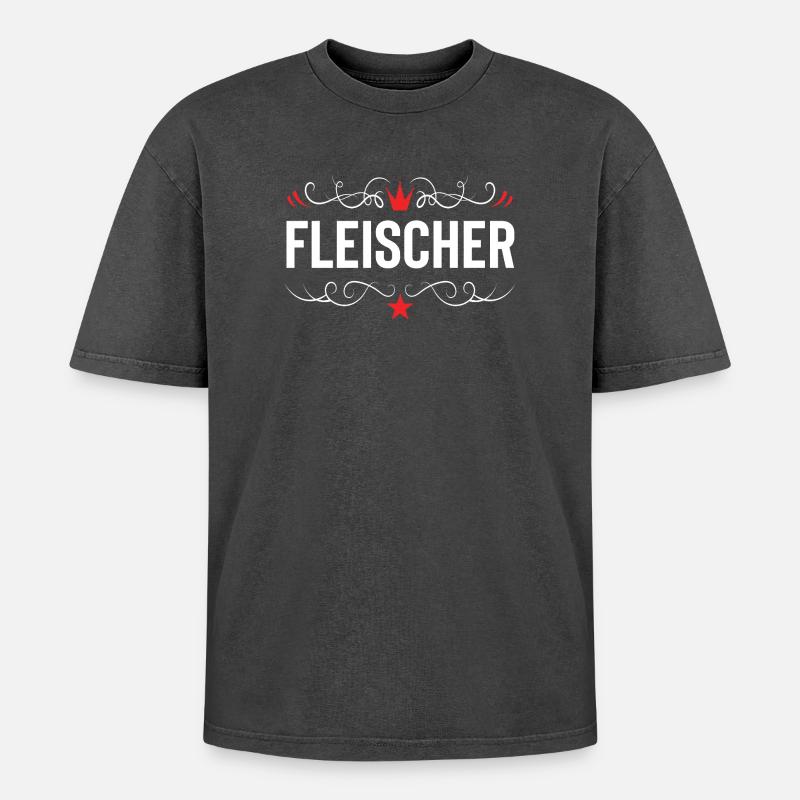 Fleischer Beruf - Oversized Unisex Premium Acid-Washed T-Shirt - Schwarz Acid Wash