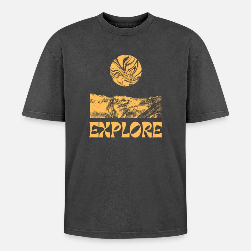 Entdecken Sie die Mountains Sun - Oversized Unisex Premium Acid-Washed T-Shirt - Schwarz Acid Wash