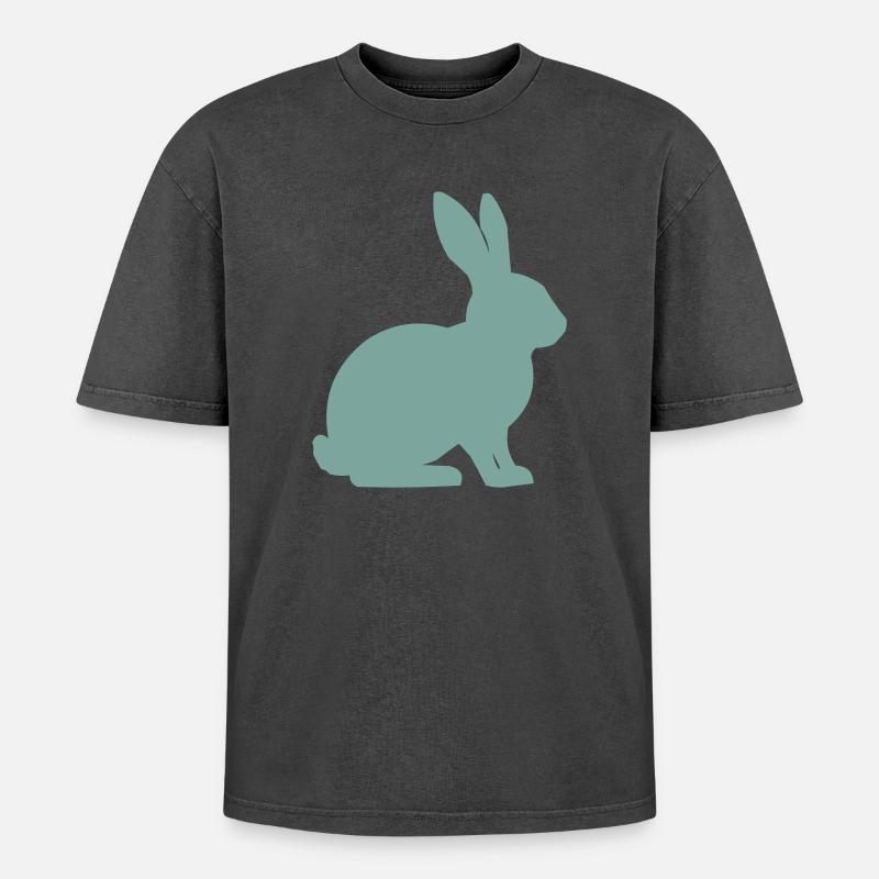 Rabbit Silhouette - Oversized Unisex Premium Acid-Washed T-Shirt - acid washed black
