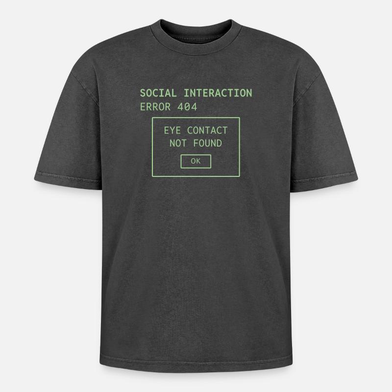 Social Interaction Error 404 - Oversized Unisex Premium Acid-Washed T-Shirt - acid washed black