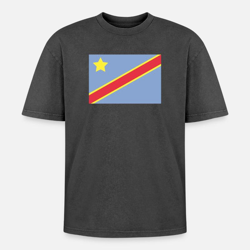 Drapeau du Congo - T-shirt Premium unisexe oversize acid-washed - noir délavé acide