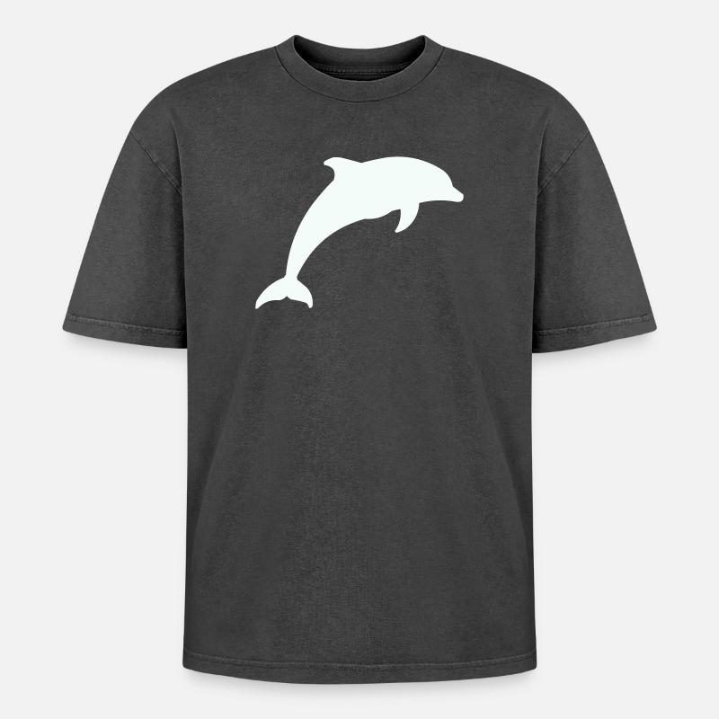 Glowing Dolphin Silhouette - Oversized Unisex Premium Acid-Washed T-Shirt - acid washed black