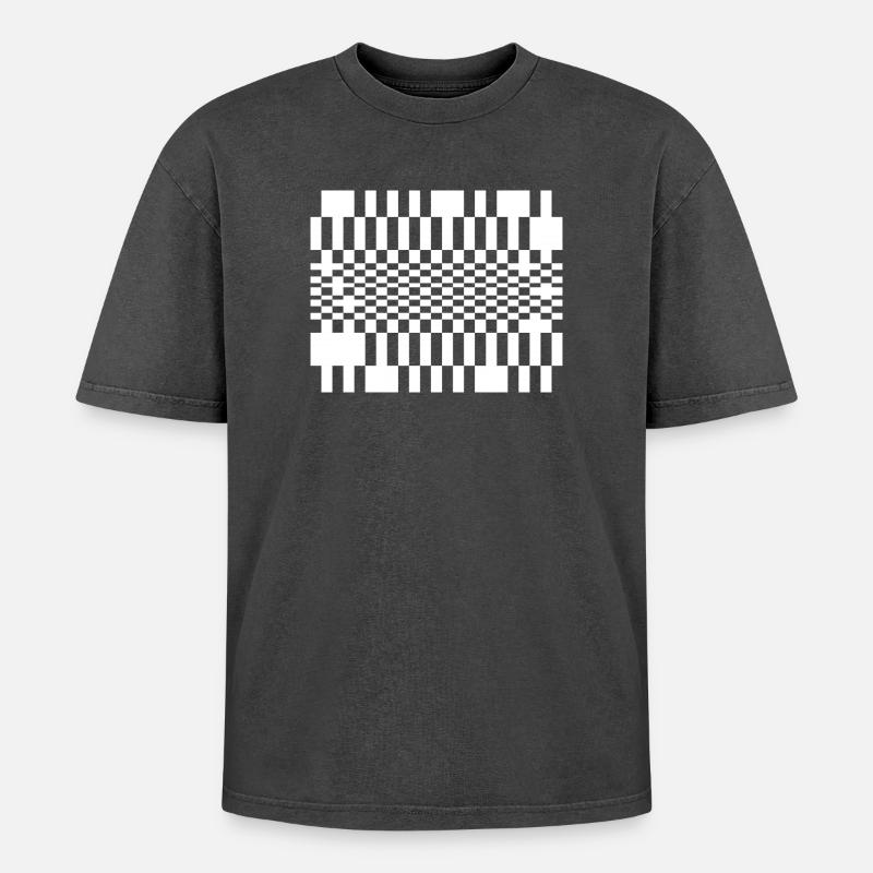 Optic Wave Grid - Oversized Unisex Premium Acid-Washed T-Shirt - acid washed black
