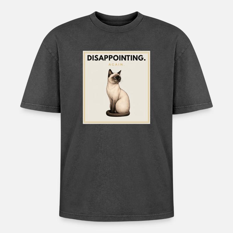 DISAPPOINTING Sarcastic Cat Design - Oversized Unisex Premium Acid-Washed T-Shirt - Schwarz Acid Wash