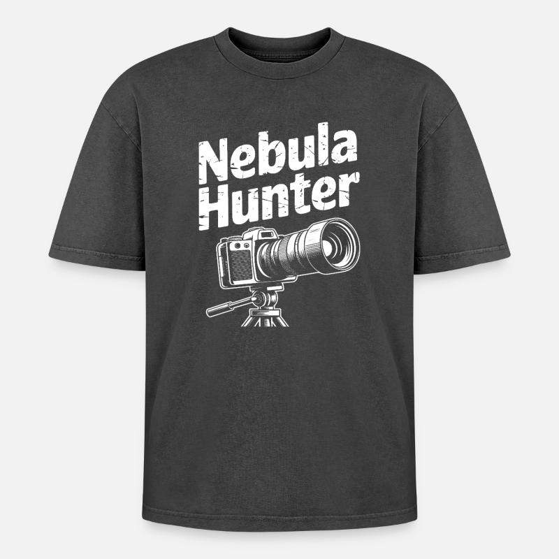 Nebula Hunter Kameradesign - Oversized Unisex Premium Acid-Washed T-Shirt - Schwarz Acid Wash
