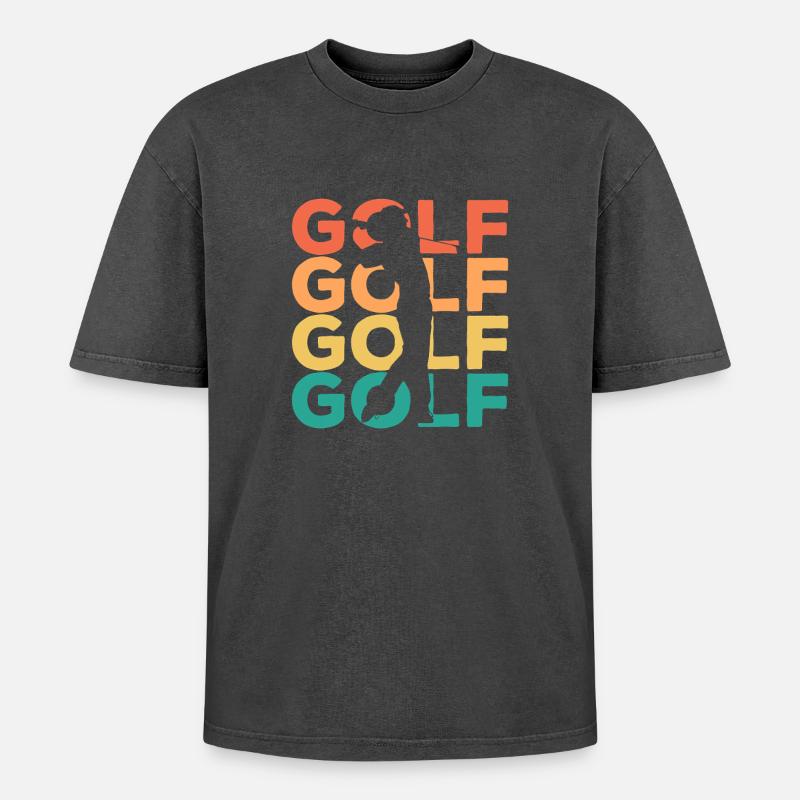 Rainbow Golf Swing Silhouette - Oversized Unisex Premium Acid-Washed T-Shirt - Schwarz Acid Wash