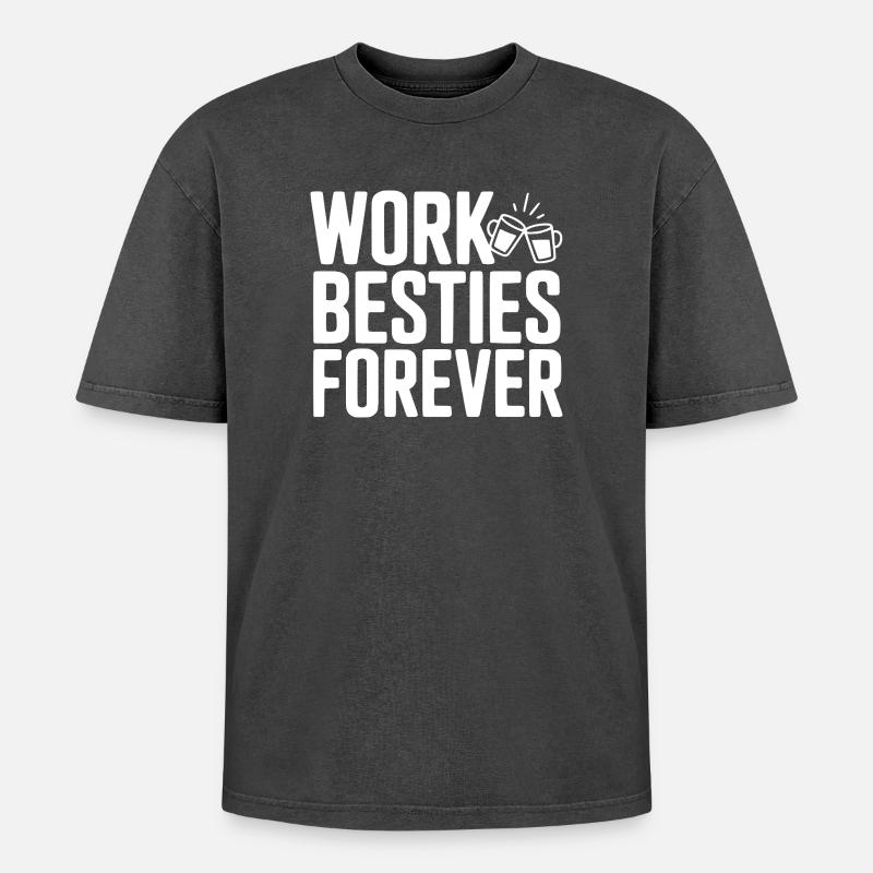 Work Besties Forever - Oversized Unisex Premium Acid-Washed T-Shirt - acid washed black