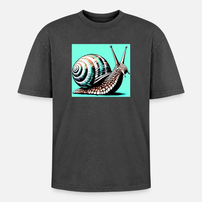 Snail - Oversized Unisex Premium Acid-Washed T-Shirt - acid washed black