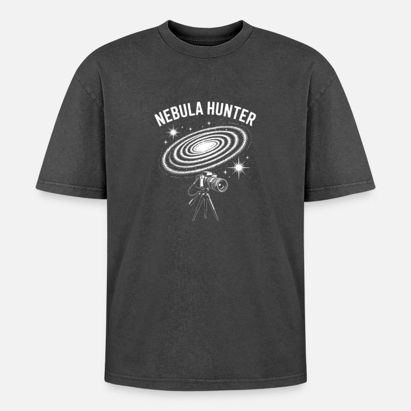 Nebula Hunter Teleskopgrafik - Oversized Unisex Premium Acid-Washed T-Shirt - Schwarz Acid Wash