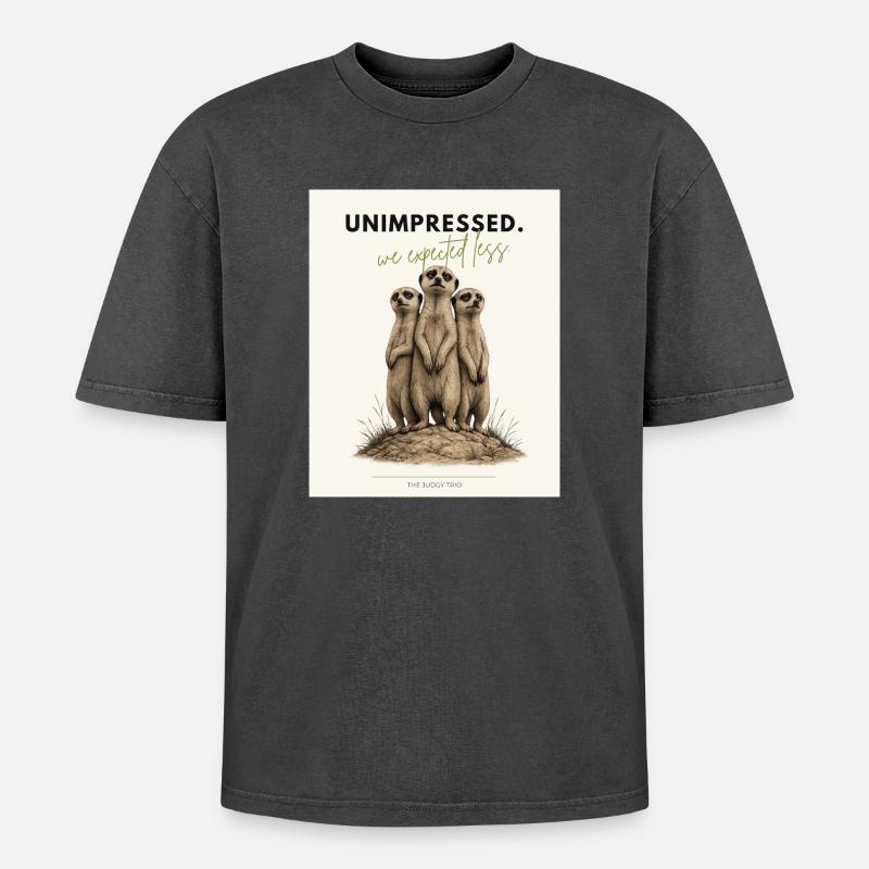 Trio de suricates peu impressionné - T-shirt Premium unisexe oversize acid-washed - noir délavé acide