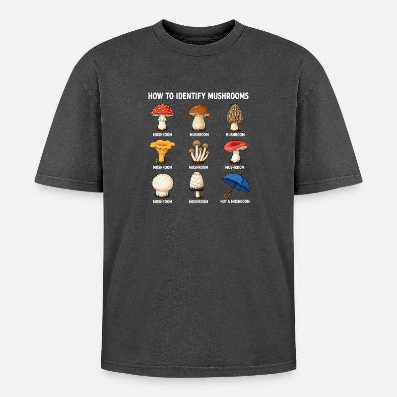 Comment identifier les champignons drôle - T-shirt Premium unisexe oversize acid-washed - noir délavé acide
