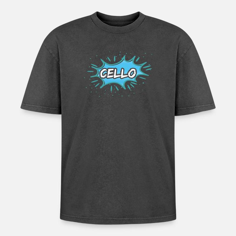Geschenk Cello - Oversized Unisex Premium Acid-Washed T-Shirt - Schwarz Acid Wash