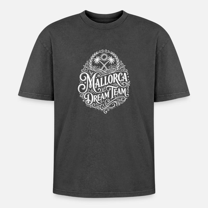 Mallorca Dream Team - Oversized Unisex Premium Acid-Washed T-Shirt - Schwarz Acid Wash