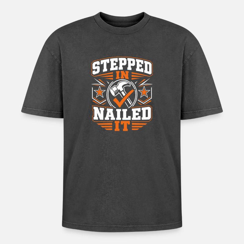 Stepdad Handyman Funny Gift - Oversized Unisex Premium Acid-Washed T-Shirt - acid washed black