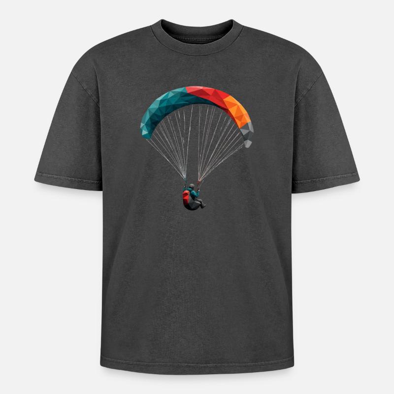 Geometric Paraglider Panodesign - Oversized Unisex Premium Acid-Washed T-Shirt - acid washed black