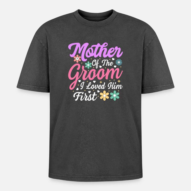 Mutter des Bräutigams: First Love - Oversized Unisex Premium Acid-Washed T-Shirt - Schwarz Acid Wash