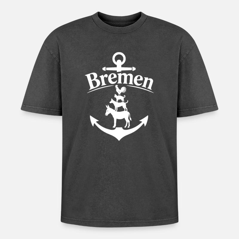Bremen - Oversized Unisex Premium Acid-Washed T-Shirt - Schwarz Acid Wash