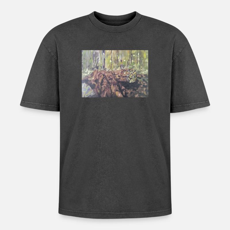 Baumstämme im Wald – eine impressionistische Landschaft - Oversized Unisex Premium Acid-Washed T-Shirt - Schwarz Acid Wash