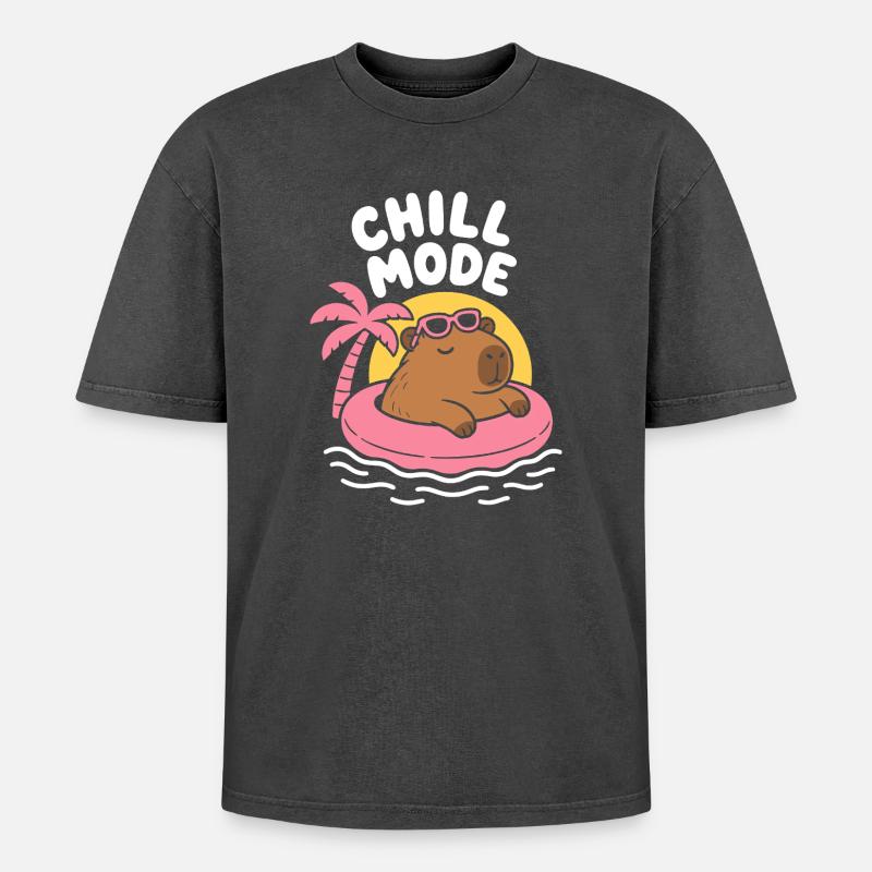Chill Mode Floating Capybara - Oversized Unisex Premium Acid-Washed T-Shirt - Schwarz Acid Wash