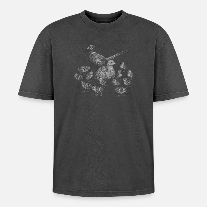 Pheasant - Oversized Unisex Premium Acid-Washed T-Shirt - acid washed black