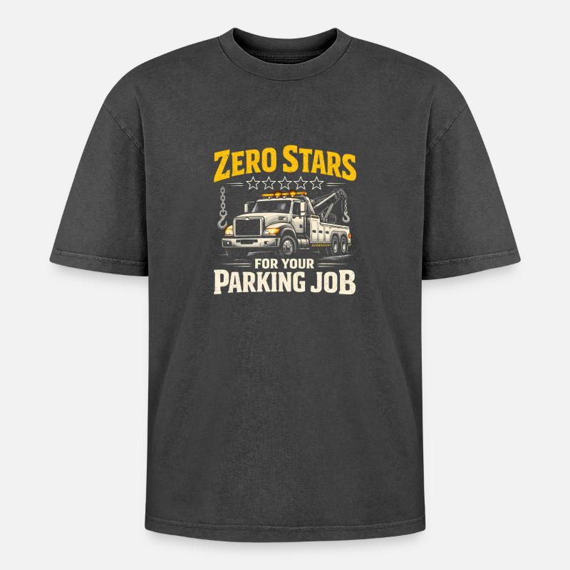 Null Sterne fürs Parken | Abschleppdienst - Oversized Unisex Premium Acid-Washed T-Shirt - Schwarz Acid Wash