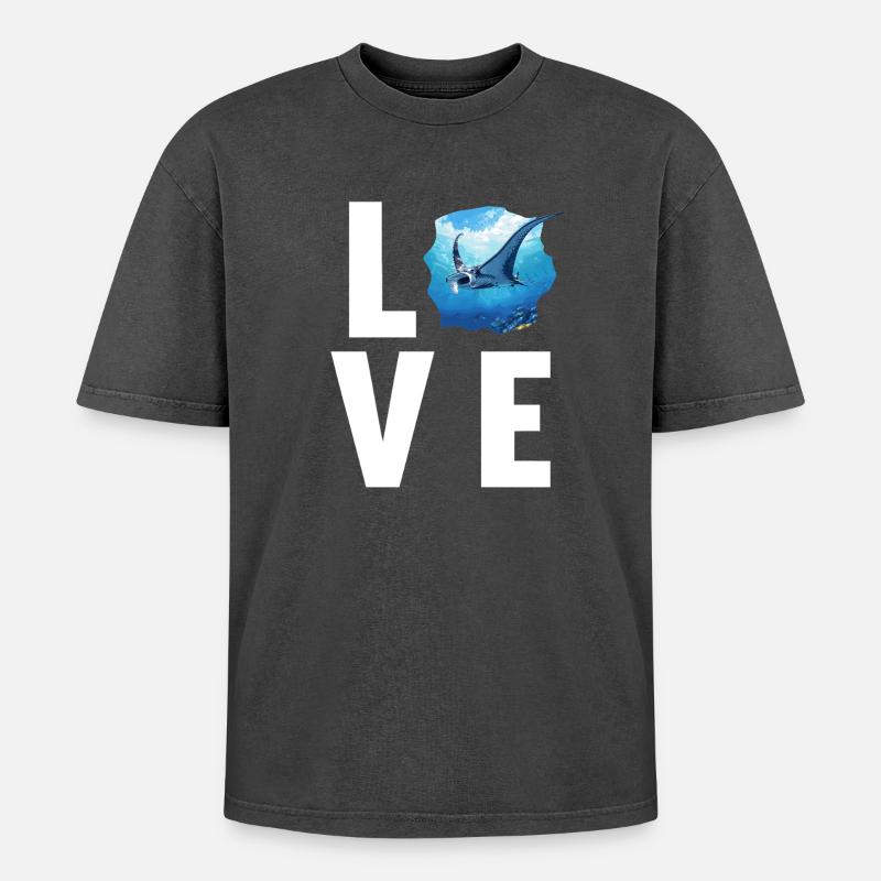 Rays Manta Rays - Oversized Unisex Premium Acid-Washed T-Shirt - acid washed black
