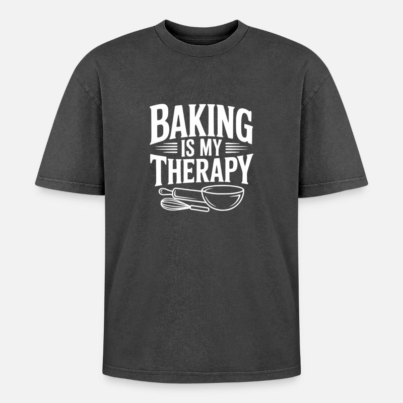 Baking Is My Therapy - Oversized Unisex Premium Acid-Washed T-Shirt - acid washed black