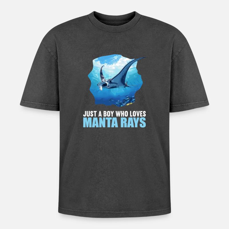 Rochen Mantarochen - Oversized Unisex Premium Acid-Washed T-Shirt - Schwarz Acid Wash