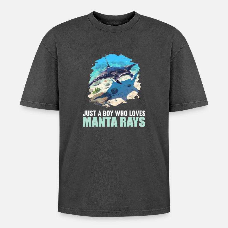 Rays Manta Rays - Oversized Unisex Premium Acid-Washed T-Shirt - acid washed black