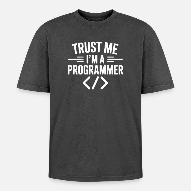 Vertrau mir, ich bin Programmiererin - Oversized Unisex Premium Acid-Washed T-Shirt - Schwarz Acid Wash