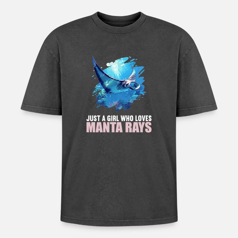 Rochen Mantarochen - Oversized Unisex Premium Acid-Washed T-Shirt - Schwarz Acid Wash