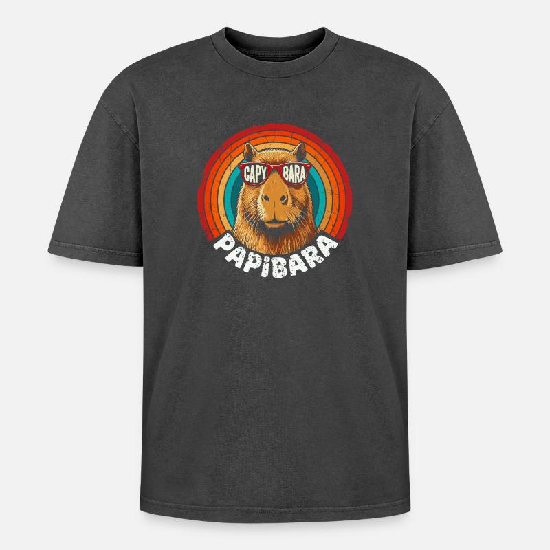 Capybara Retro Regenbogen Sonnenbrille - Oversized Unisex Premium Acid-Washed T-Shirt - Schwarz Acid Wash