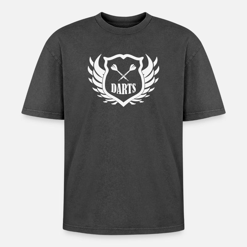 Darts Shield Wing Motif - Oversized Unisex Premium Acid-Washed T-Shirt - acid washed black