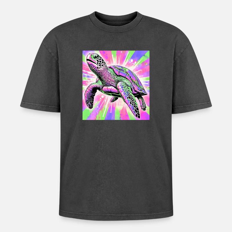 turtle - Oversized Unisex Premium Acid-Washed T-Shirt - acid washed black