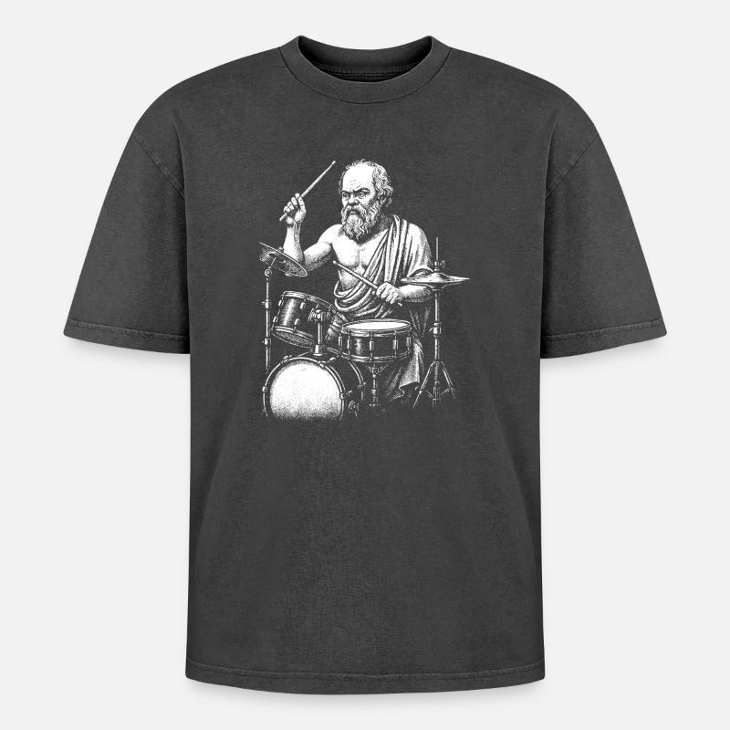 Ancient Greek Philosopher Socrates Drumming - Oversized Unisex Premium Acid-Washed T-Shirt - acid washed black